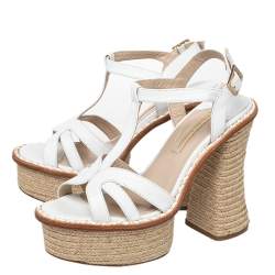 Paloma Barcelo White Leather Platform Ankle Strap Espadrille Sandals Size 38