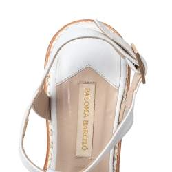 Paloma Barcelo White Leather Platform Ankle Strap Espadrille Sandals Size 38