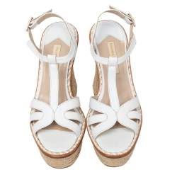 Paloma Barcelo White Leather Platform Ankle Strap Espadrille Sandals Size 38