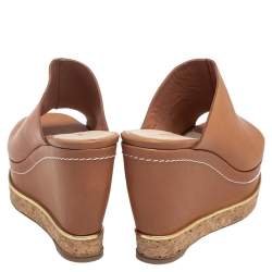 Paloma Barcelo Tan Leather Mule Platform Wedge Sandals Size 37