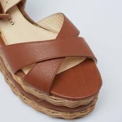 Paloma Barceló Brown Leather Basket Weave Platform Ankle-Strap Sandals Size 35