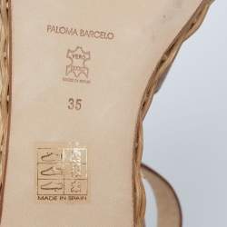 Paloma Barceló Brown Leather Basket Weave Platform Ankle-Strap Sandals Size 35
