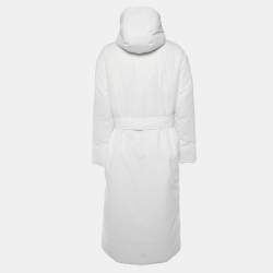 Pangaia White Nylon Flwrdwn Hooded Long Jacket M