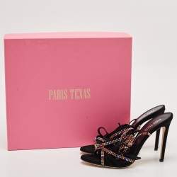Pre Owned Paris Texas Black Suede Crystal Embellished Holy Nicole Sandals Size 38