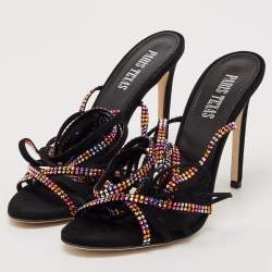 Pre Owned Paris Texas Black Suede Crystal Embellished Holy Nicole Sandals Size 38