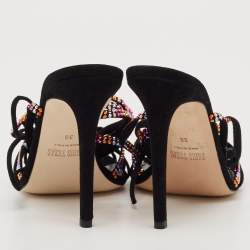 Pre Owned Paris Texas Black Suede Crystal Embellished Holy Nicole Sandals Size 38