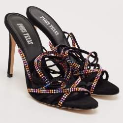Pre Owned Paris Texas Black Suede Crystal Embellished Holy Nicole Sandals Size 38