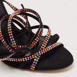 Pre Owned Paris Texas Black Suede Crystal Embellished Holy Nicole Sandals Size 38