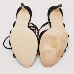 Pre Owned Paris Texas Black Suede Crystal Embellished Holy Nicole Sandals Size 38