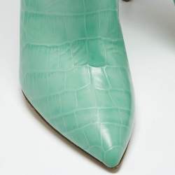 Pre Owned Paris Texas Green Croc Embossed Leather Wasabi Knee Length Boots Size 39