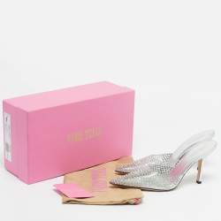 Pre Owned Paris Texas Transparent Leather and PVC Crystal Embellished Hollywood Mules Size 39.5