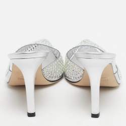Pre Owned Paris Texas Transparent Leather and PVC Crystal Embellished Hollywood Mules Size 39.5