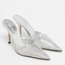 Pre Owned Paris Texas Transparent Leather and PVC Crystal Embellished Hollywood Mules Size 39.5
