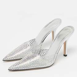 Pre Owned Paris Texas Transparent Leather and PVC Crystal Embellished Hollywood Mules Size 39.5