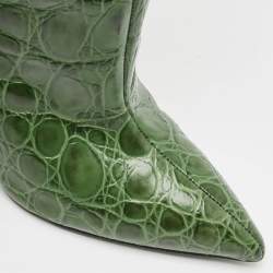 Pre Owned Paris Texas Green Croc Embossed Leather Knee Length Boots Size 39