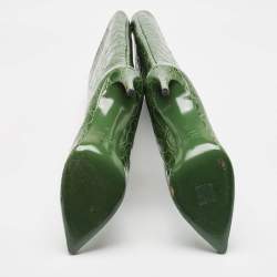 Pre Owned Paris Texas Green Croc Embossed Leather Knee Length Boots Size 39
