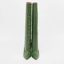Pre Owned Paris Texas Green Croc Embossed Leather Knee Length Boots Size 39
