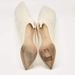 مملوكة مسبقًا Paris Texas Cream Croc Embossed Leather Knee Length Boots Size 38