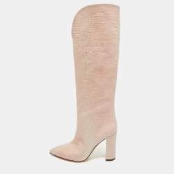 Paris Texas Cream Croc Embossed Leather Knee Length Boots Size 39
