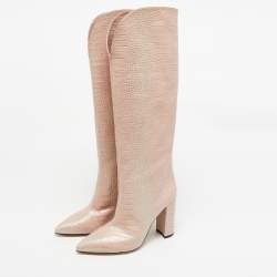 Paris Texas Cream Croc Embossed Leather Knee Length Boots Size 39