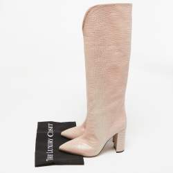 Paris Texas Cream Croc Embossed Leather Knee Length Boots Size 39