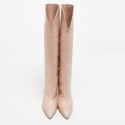 Paris Texas Cream Croc Embossed Leather Knee Length Boots Size 39