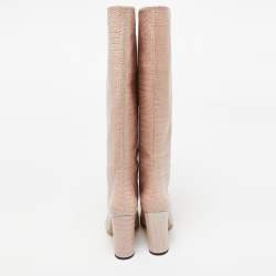 Paris Texas Cream Croc Embossed Leather Knee Length Boots Size 39