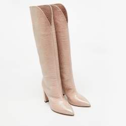 Paris Texas Cream Croc Embossed Leather Knee Length Boots Size 39