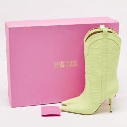 Paris Texas Lime Green Croc Embossed Leather Paloma Mid Calf Boots Size 38