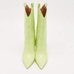 Paris Texas Lime Green Croc Embossed Leather Paloma Mid Calf Boots Size 38