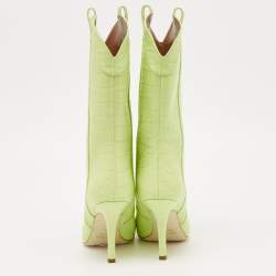 Paris Texas Lime Green Croc Embossed Leather Paloma Mid Calf Boots Size 38
