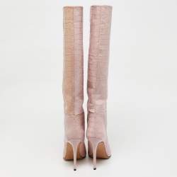 Paris Texas Pink Croc Embossed Leather Knee Length Boots Size 39