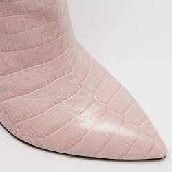 Paris Texas Pink Croc Embossed Leather Knee Length Boots Size 39