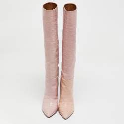 Paris Texas Pink Croc Embossed Leather Knee Length Boots Size 39