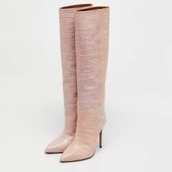 Paris Texas Pink Croc Embossed Leather Knee Length Boots Size 39