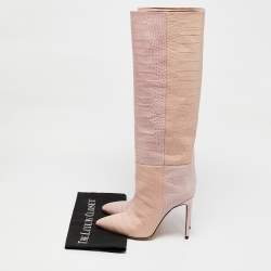 Paris Texas Pink Croc Embossed Leather Knee Length Boots Size 39