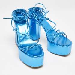 Paris Texas Blue Leather Platform Lace Up Sandals Size 39