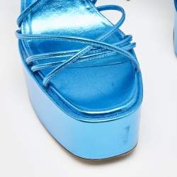 Paris Texas Blue Leather Platform Lace Up Sandals Size 39