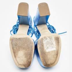 Paris Texas Blue Leather Platform Lace Up Sandals Size 39