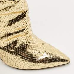 Paris Texas Gold Croc Embossed Leather Slouchy Mid Calf Boots Size 39