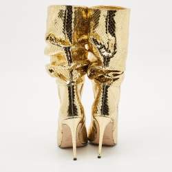 Paris Texas Gold Croc Embossed Leather Slouchy Mid Calf Boots Size 39