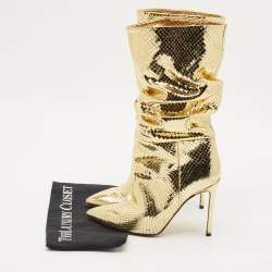 Paris Texas Gold Croc Embossed Leather Slouchy Mid Calf Boots Size 39
