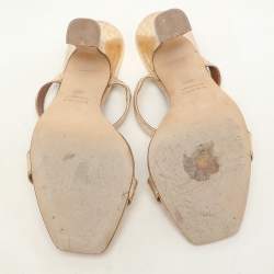 Pre Owned Paris Texas Gold Croc Embossed Leather Slide Sandals Size 36.5