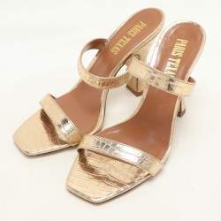 Pre Owned Paris Texas Gold Croc Embossed Leather Slide Sandals Size 36.5