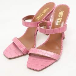 Paris Texas Pink Croc Embossed Leather Sandals Size 37