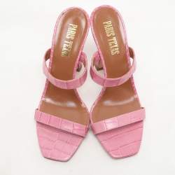 Paris Texas Pink Croc Embossed Leather Sandals Size 37