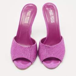 Pre Owned Paris Texas Pink Suede Crystal Embellished Slide Sandals Size 37.5
