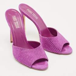 Pre Owned Paris Texas Pink Suede Crystal Embellished Slide Sandals Size 37.5
