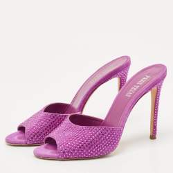 Pre Owned Paris Texas Pink Suede Crystal Embellished Slide Sandals Size 37.5