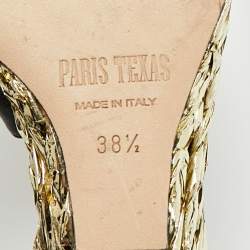 Pre Owned Paris Texas Black Leather Deia Wedge Sandals Size 38.5